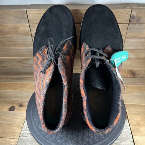 Clarks Mens Size 13 Desert Chukka Boots Black/Orange Wool & Suede Casual NWOB - Picture 6 of 11